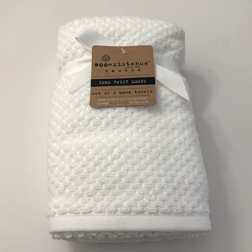2pc ECOEXISTENCE Bamboo Zero Twist Loops Bath Hand Towel Set - White